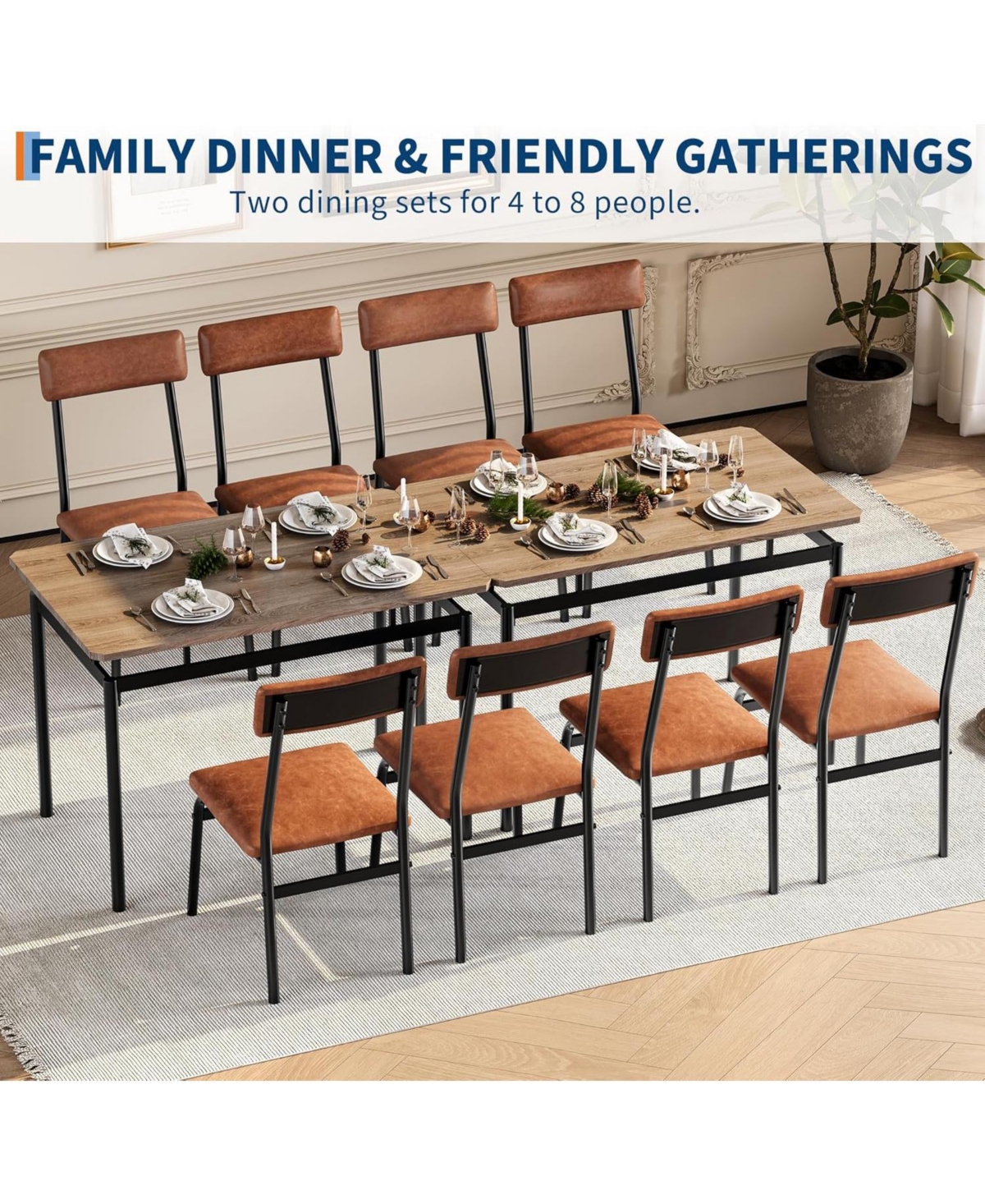 gaomon Dining Table Set for 4 5 Piece Wooden Dining Table and Chairs 4 Pu Upholstered Chair Modern Metal Frame Dinette Set for Dining Room Home Dinner