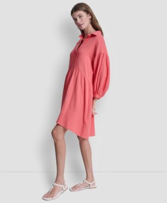 Women's Henley Pleated Tiered Dress