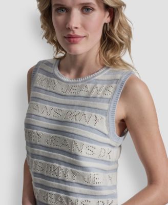 Women's Sleeveless Logo Pointelle Striped Sweater