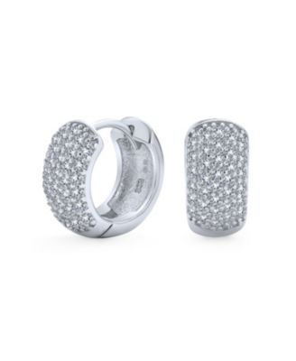 Wide 5 Five Row Pave Cubic Zirconia CZ Huggie Mini Hoop Earrings Gold Plated .925 Sterling Silver