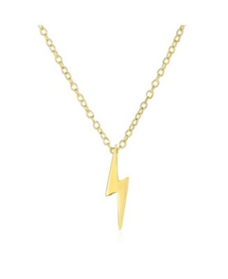 Minimalist Geometric Lightning Bolt Pendant Necklace CZ Accent Gold Plated Sterling Silver