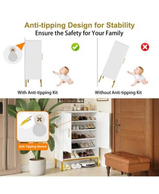 40" Tall 2-Door Metal 7-Tier Hidden Shoe Organizer Cabinet