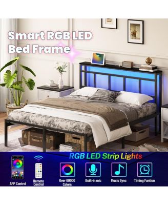 Streamdale 14" Bed Frame w/ Storage Headboard, USB-C, LED Light
