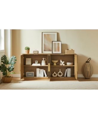 67" Rattan 4-Door Boho Buffet Cabinet, Large  Sideboard Credenza