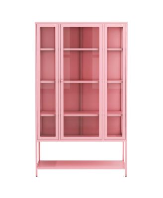 67.25" Iron Display Cabinet with Glass Door and LED Lights