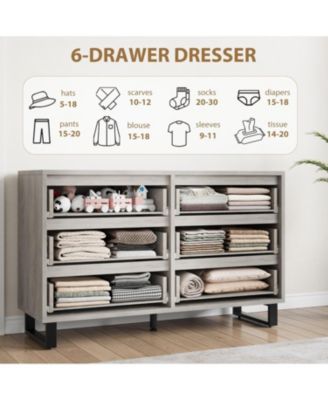 6 Dresser for Bedroom, 47.2 in Wide Dresser, Freestanding Vertical Drawer Cabinet with Storage, Wooden Closet Storage Chest
