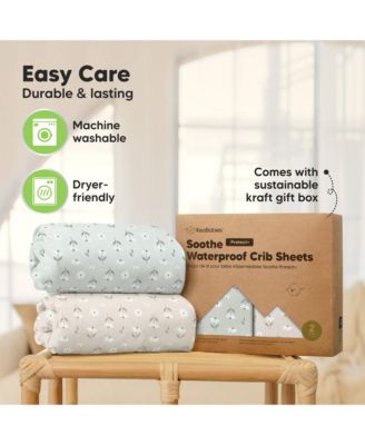 2pk Soothe Waterproof Fitted Crib Sheets for Girl, Boy, 100% Soft Cotton Crib Mattress Protector Sheet