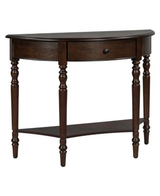 Farmhouse Half Moon Console Table with Drawer & Shelf