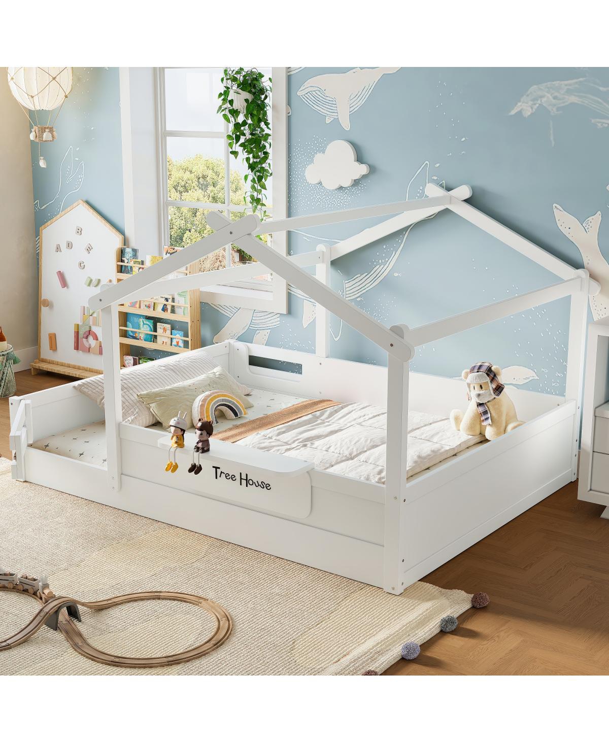 Streamdale Furniture House Floor Bed with Guardrails, Roof, Tray & Signboard