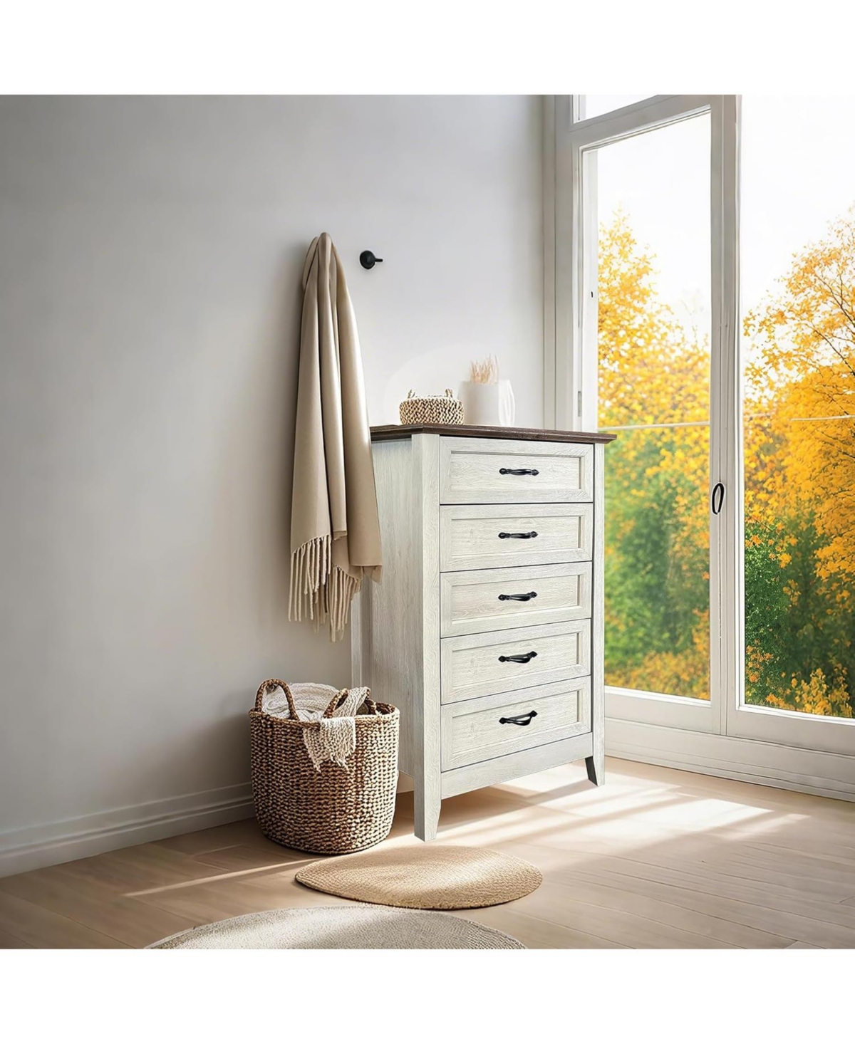 Gaomon 5 Drawers Dresser for Bedroom, Wood Tall Chset of Drawers, Farmhouse Dresser Chests with Metal Handle for Bedroom,Living Room,Hallway