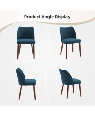 Dining Chair Set of 4, Linen Dining Chair with Wood Legs, Wing Backrest, Wooden Kitchen Chair, Kitchen Chairs with Thick Cushions