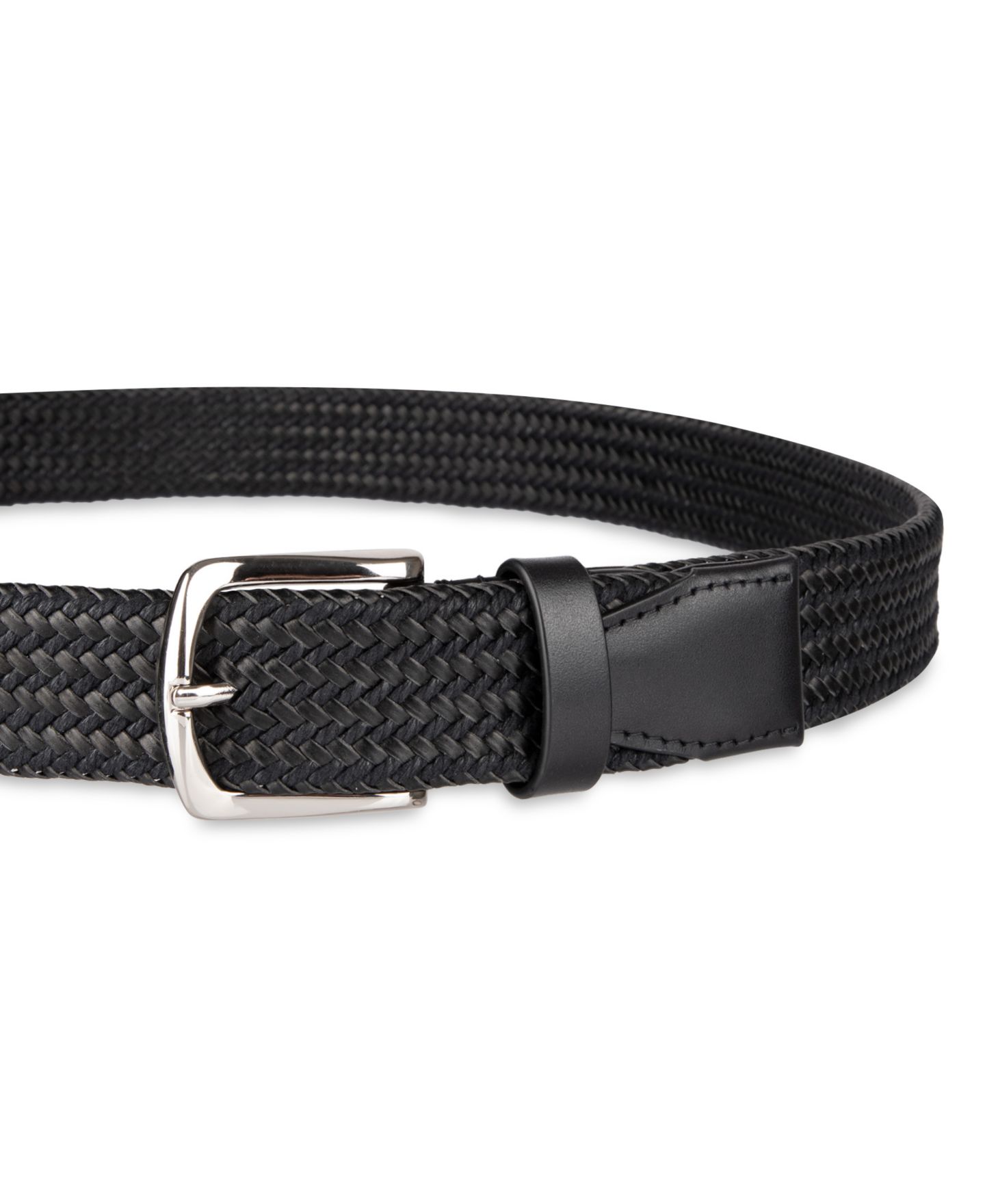 Мужской ремень Cole Haan Fully Adjustable Leather Braided Belt, цвет: Чёрный — фото 3