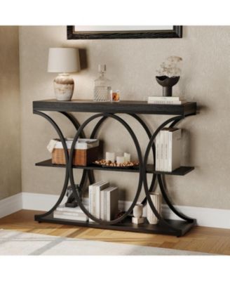 39 Narrow Console Tables for Entryway, Industrial 3-Tier Sofa Table with Round Metal Base and Storage Shelves for Living Room, Hallway, Foyer