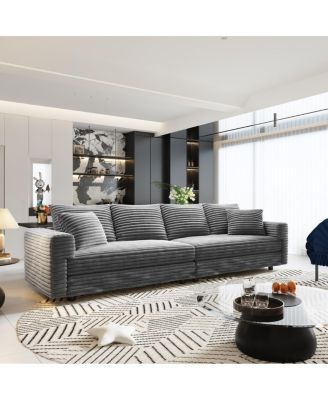 Plush Corduroy 4-Seat Sofa, Modern Comfy Upholstered Cloud Couch with Ottoman