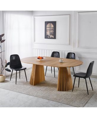 5pcs Dining Set, Metal Leg Table, Mid-century MDF Top, Pedestal Table