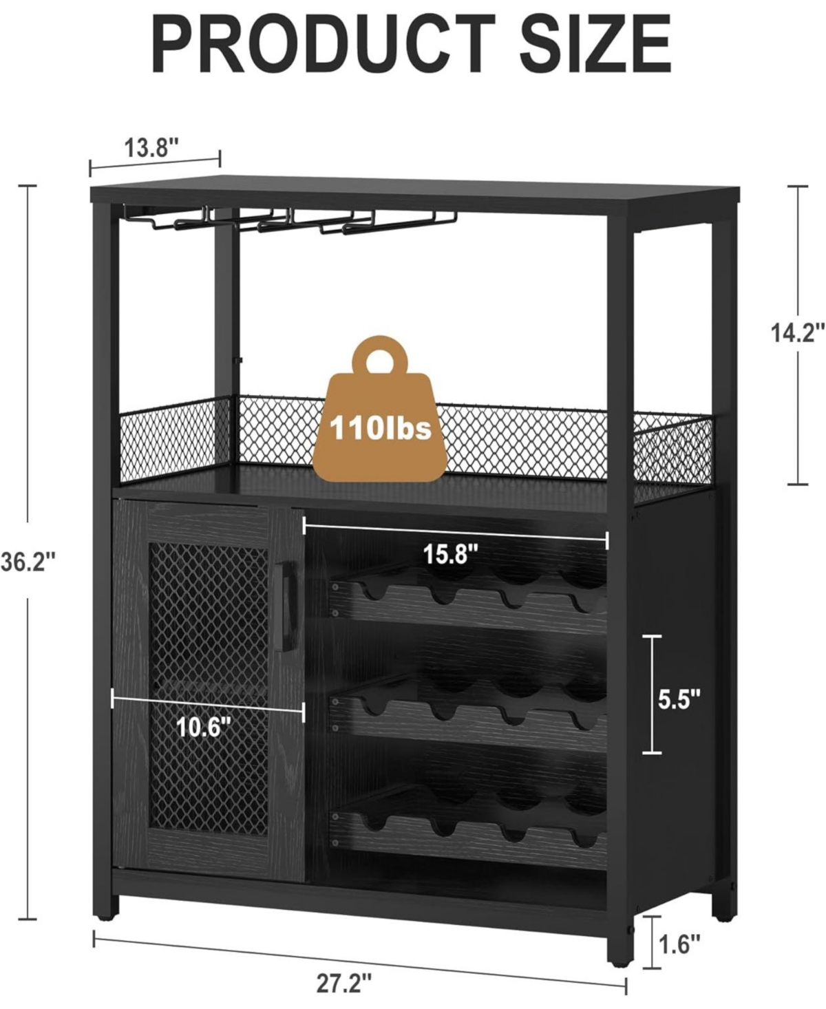 gaomon 3-Tier Wine Bar Cabinet with Led Detachable Wine Rack and Storage Space Buffet Cabinet with Glass Holder and Mesh Door for Kitchen
