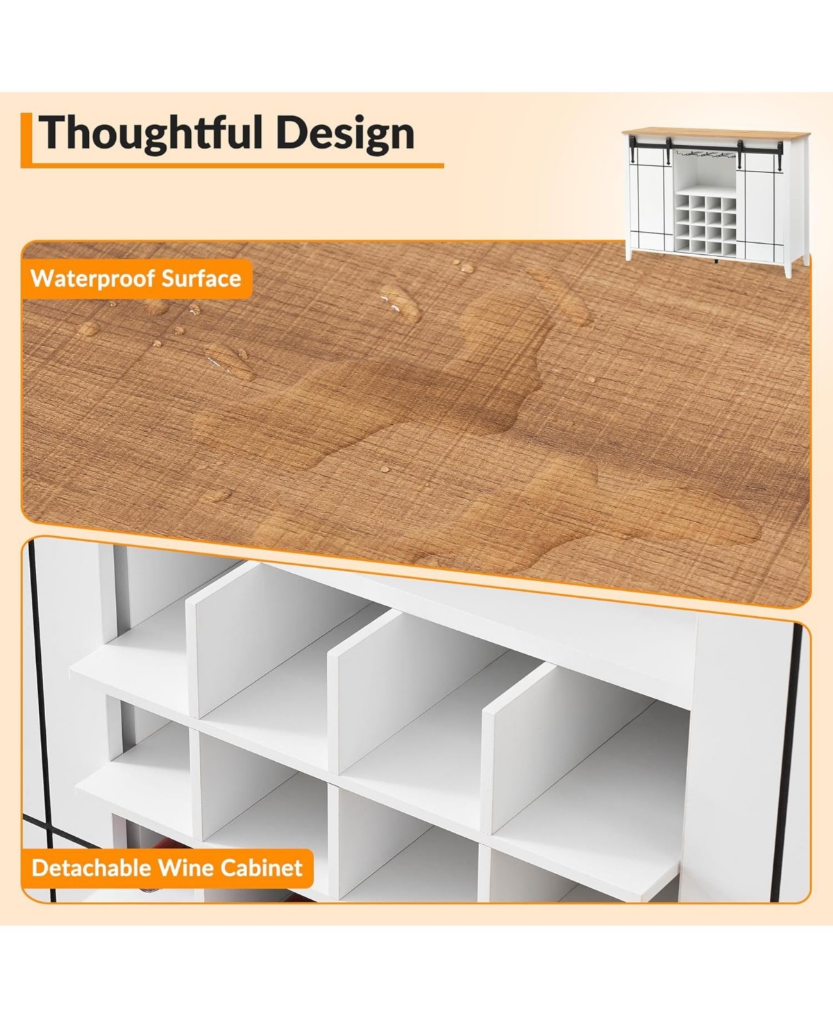 gaomon 47 Inch Wine Bar Cabinet with Sliding Barn Door Buffet Sideboard Cabinet with 16 Bottle Wine Rack