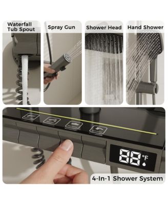3-Spray Shower Faucet 2.5 GPM with Button Control, LED Display, and 3-Mode Hand Shower