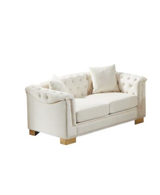 Classic Modern Chesterfield Sofa, 62-inch Velvet Two-Seater with Nailhead Decor