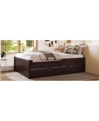 Full Platform Bed with Trundle, 2 Drawers, Solid Wood, Espresso