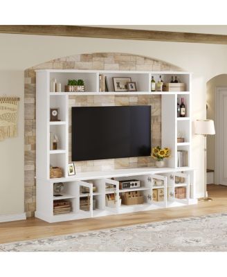 Entertainment Center Wall Unit for TVs up to 80" with Bookshelves & Glass Doors