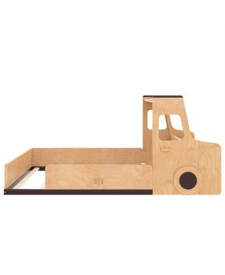 Full Size Car-Shape Floor Bed with Storage, Window, and Desk