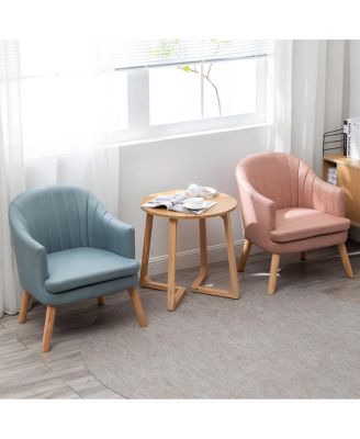 24" Round Mid Century Modern Solid Wood End Table with V-Shaped Legs