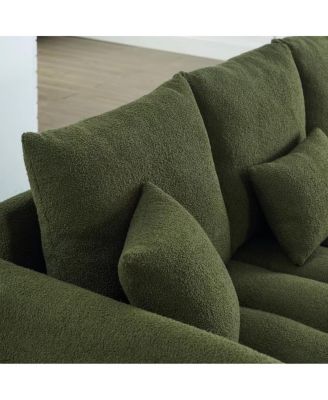 Teddy Fabric Sofa with 3 Pillows & Cushions, Solid Wood Frame