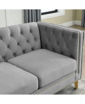 Velvet L-Shaped Sectional Couch, 5-Seater Corner Sofa with 3 Cushions