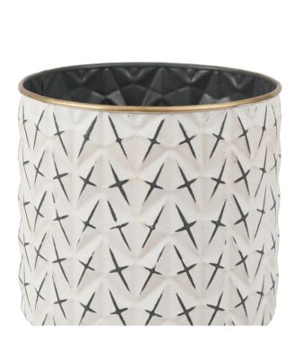 Set of 3 Distressed White and Black Metal Cachepot Planters with Legs