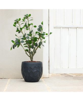 14.6-Inch Round Black Geometric MgO Planter