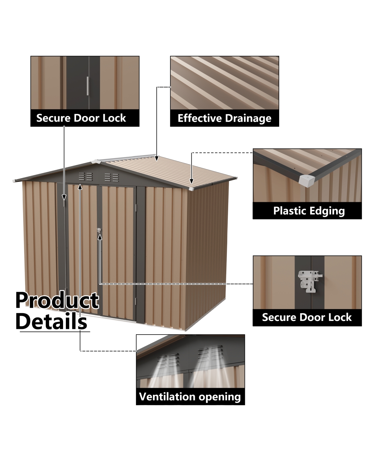 Streamdale Furniture 8FT x 6FT Apex Roof Garden Shed - Galvanized Steel Storage House