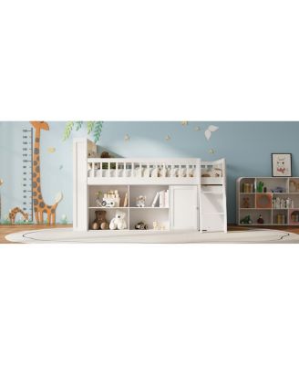 Full Size Loft Bed with LED Headboard and Storage