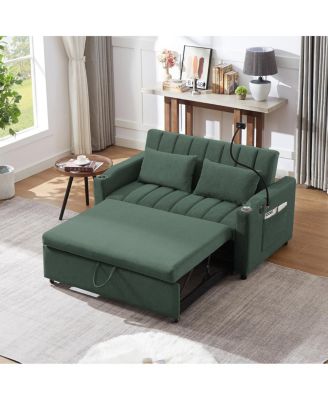  55.9" Convertible Sofa Bed Loveseat with 3 USB Ports & Side Pockets
