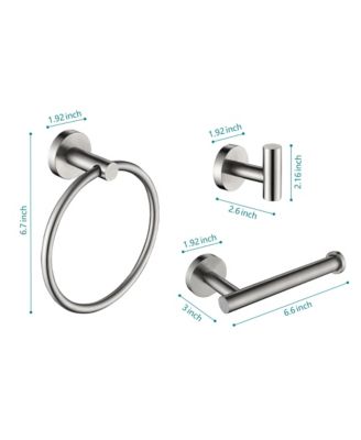3 - Piece Bathroom Hardware Set, Toilet Paper Holder, Clothes Hook and Towel Rack Ring, Stainless Steel Bath Accessories - Brushed Nickel