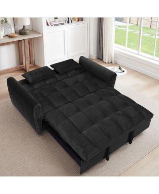 65-inch 3-in-1 foldable velvet sofa bed with adjustable back and pillows