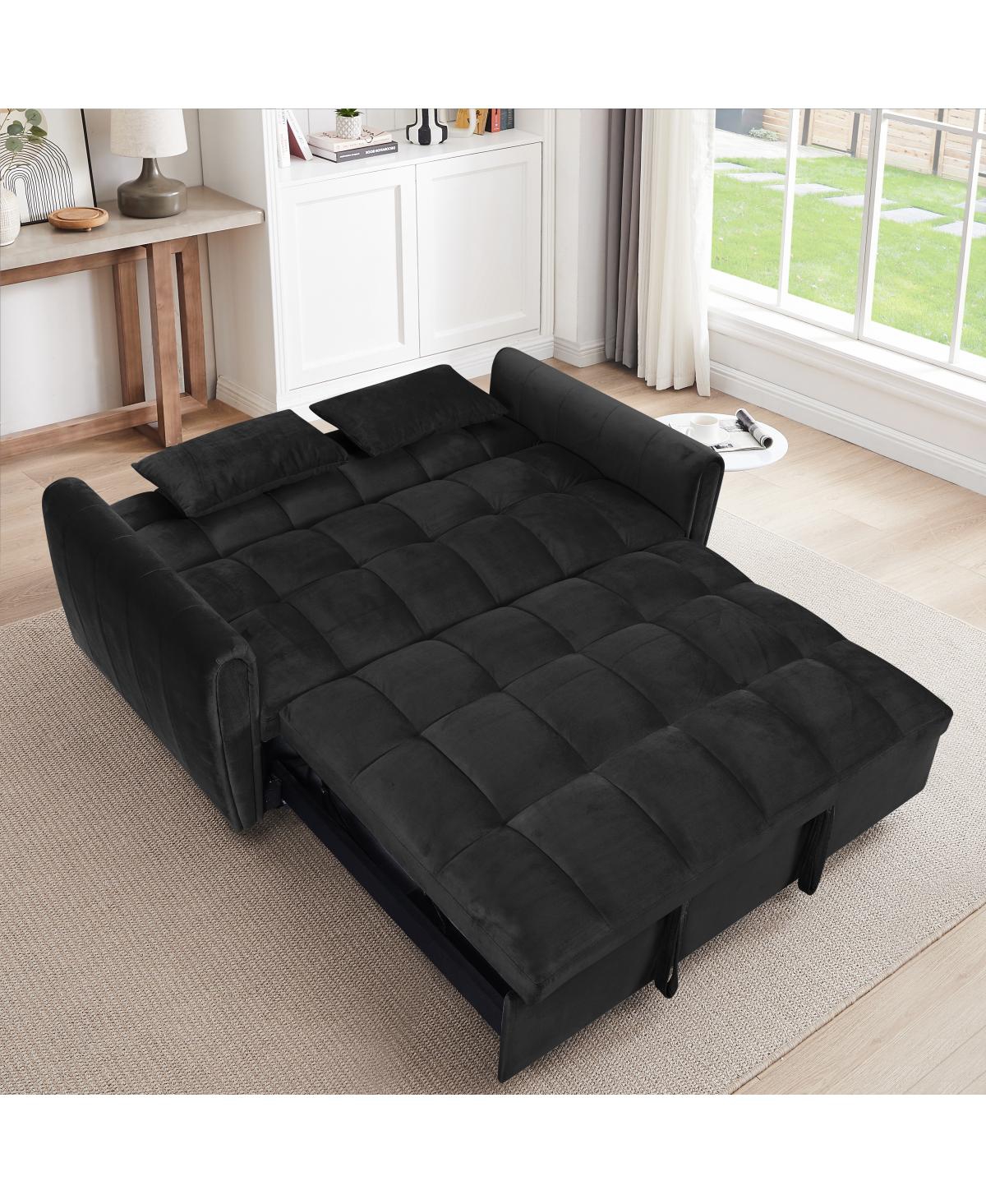 Streamdale Furniture 65-inch 3-in-1 foldable velvet sofa bed with adjustable back and pillows