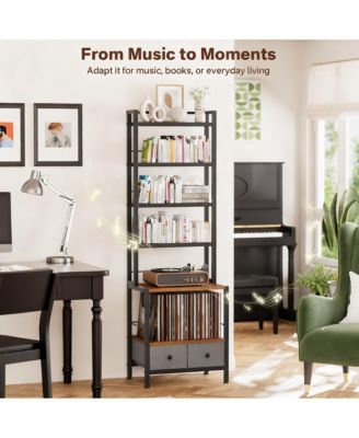 6-Tier CD DVD Vinyl Storage Tower with Drawers for Living Room