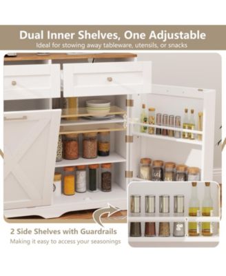 Tilt Out Trash Can Cabinet with Outlets and Adjustable Shelf