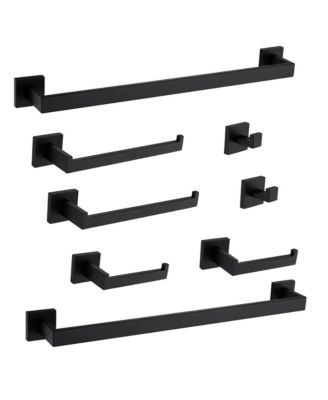 8 - Piece Bathroom Hardware Set, Stainless Steel Bath Towel Holder, Square Wall Mounted Towel Rack, Matte Black Towel Bar for Bathroom