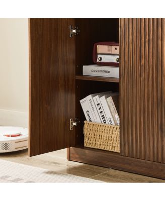 59-inch Modern Wavy Sideboard, Curved Contour 4-Door Storage Cabinet, Walnut