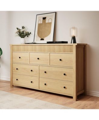 7 Drawer Dresser for Bedroom Wooden Chest of Drawers Fluted TV Stand Storage Organizer for Living Room Hallway and Entryway