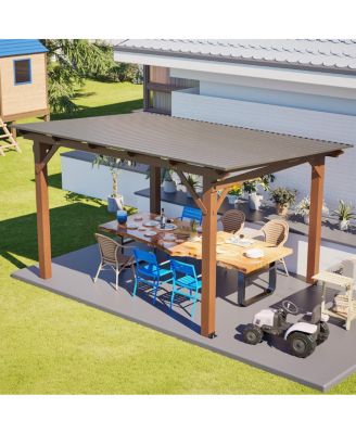 13x10ft Wooden Garden Gazebo with Metal Roof Outdoor Patio Shade Structure