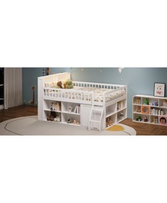 Loft Bed with Storage, Headboard with LED Light.