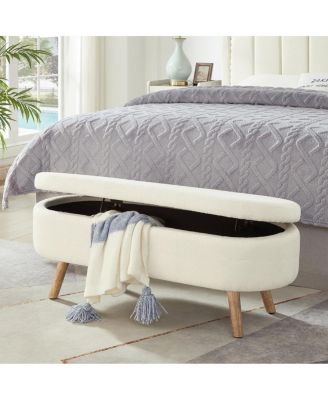 Luxury Oval Boucle Storage Ottoman Bench with Wood Legs
