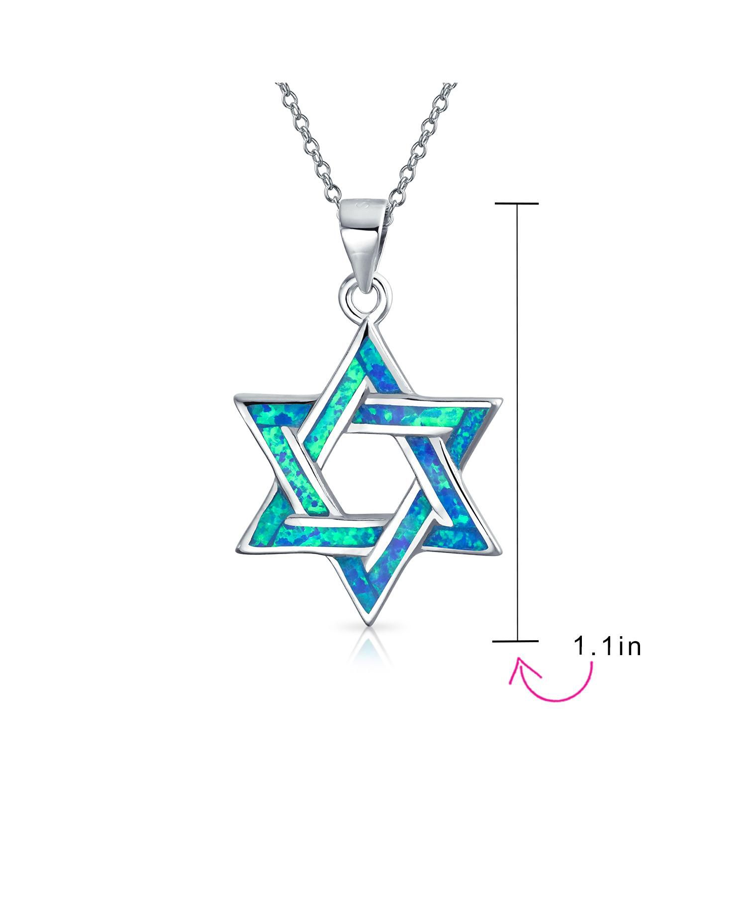Judaic Created White Opal Star Of David Pendant Necklace Sterling Silver