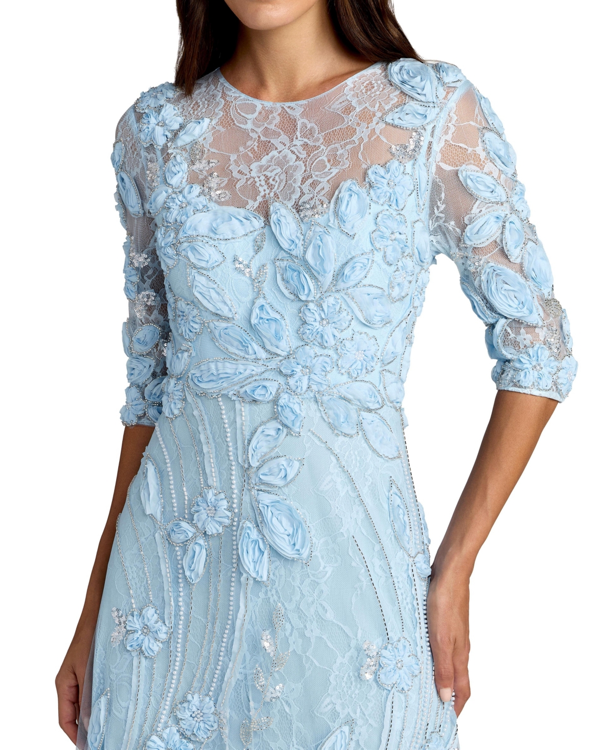 Mac Duggal Women's High Neck Embellished Lace Gown