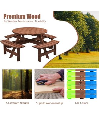 8 Person Wooden Picnic Table w/ 4 Benches, 2220lb Capacity