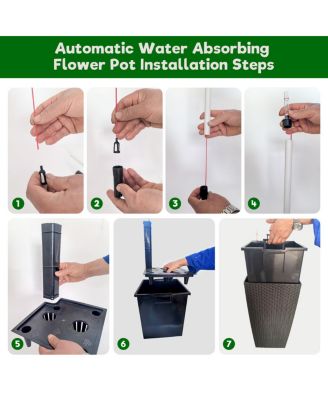  Pack of 2 Square Planter 22-Inch Faux Rattan Flower Pot with Auto Watering