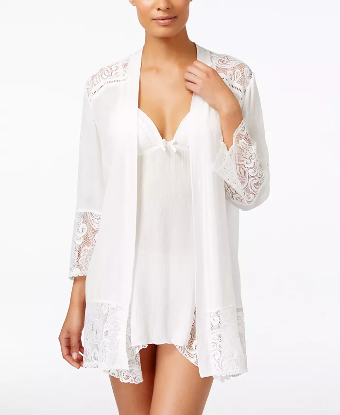 Flower Child Sheer Lace-Trim Kimono Robe Lingerie